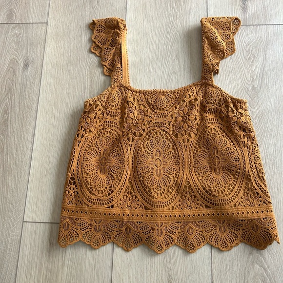 Sezane Tops - Sezane Mustard Crochet Lace Square-Neck Camisole